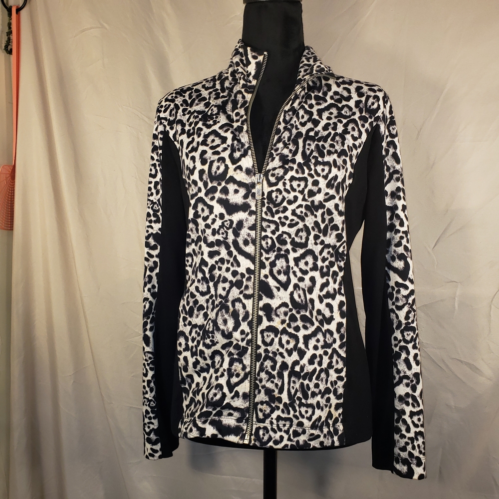 Jones New York Black and White Animal Print Warm up Jacket - PS - Picture 1 of 4